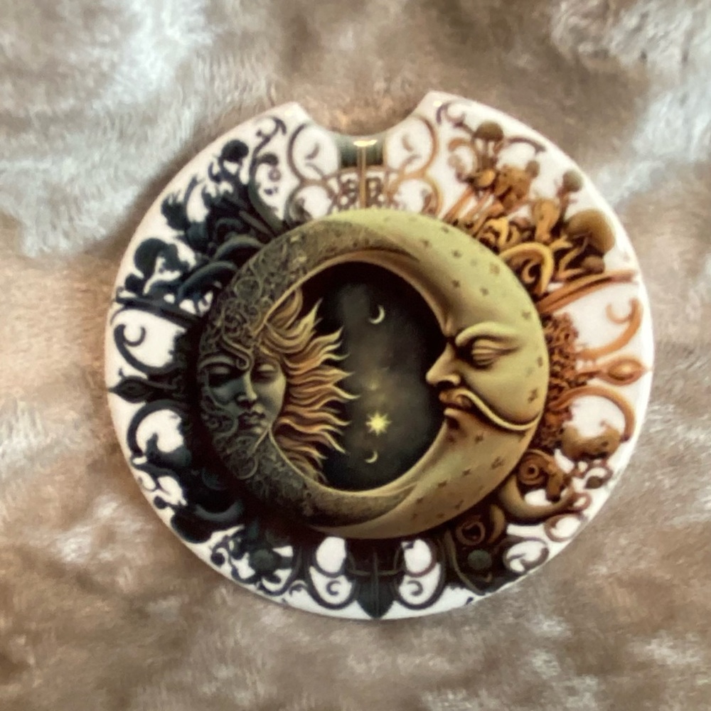 Set of 2 ceramic car coasters - Sun and Moon